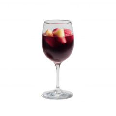 A refreshing glass of sangria filled with slices of fresh fruit, perfect for summer gatherings and celebrations, served against a clean white background.