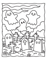 halloween coloring page, line art, halloween illustration