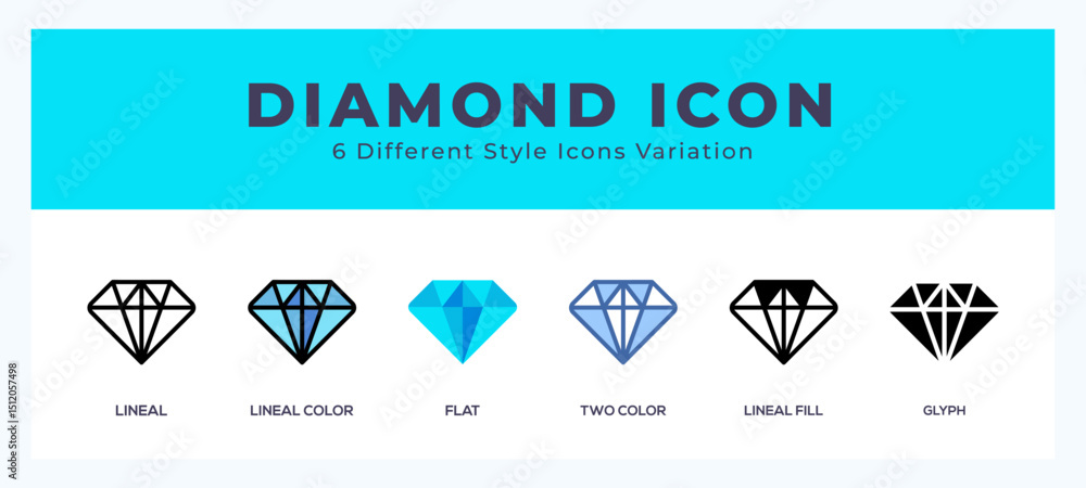 Poster diamond icon set with different styles. icons designed in filled. outline. flat. glyph and line colo