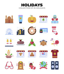Holidays. Collection of 25 Festive & Travel Icons