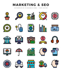 Vector Marketing & SEO types icon set in Lineal Color style. vector illustration.