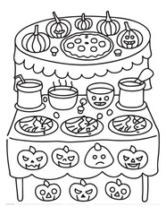halloween coloring page, line art, halloween illustration