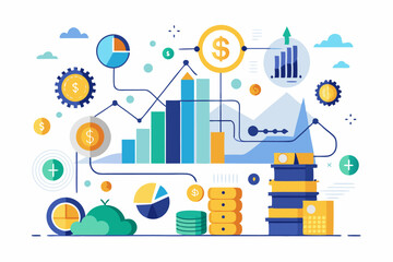 Obraz premium A close-up image of a person using a calculator while holding a credit card, symbolizing financial management, rising interest rates, and digital banking. Futuristic graphics including upward arrows, 