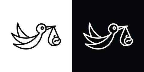 Stork with baby icon. Simple element illustration. outline and flat symbol design