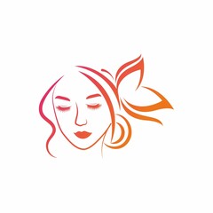 Beauty logo handdrawn lady face butterfly