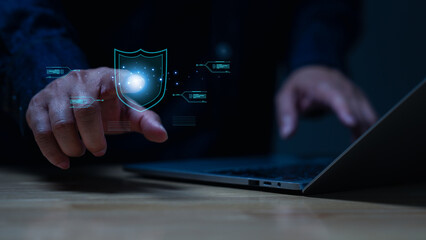 Futuristic Cybersecurity Shield Protecting Your Data From Threats Laptop Data Protection Policy Protocol, Law Secure Browsing Experience