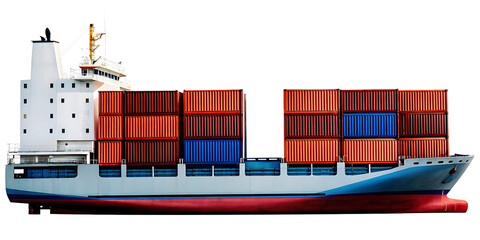 Obraz premium Cargo ship container vessel isolated on white background png isolated on a white background