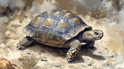 Obraz premium Majestic Chaco Tortoise in its Sandy Habitat