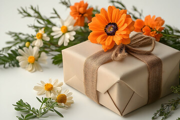 Gift box with flowers arrangement