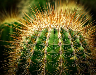 Close-up of cactus skin and spines 