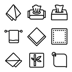 Plakat Napkin Icon Set. Outline icon set of napkin and towel alternatives: cloth napkin, wet wipe packet, tissue box, hand towel,