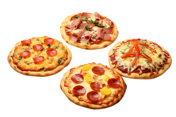 Delicious Mini Pizzas: Four Gourmet Topping Combinations isolated on transparent background png