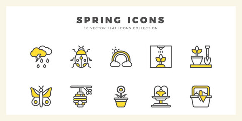 10 Spring Two Color icons pack. vector illustration.