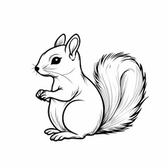 Squirrel line drawing sitting with fluffy tail © Eko