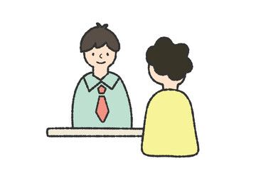 にこやかに就職相談に乗る職員とその相談者　アウトライン有り　job