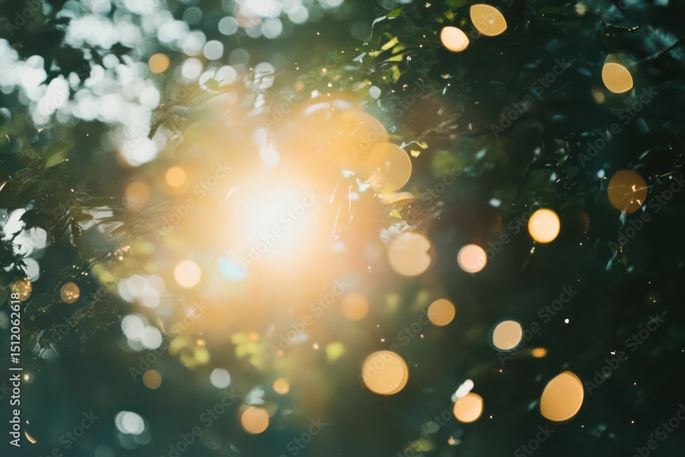 Poster bright lens flare texture with bokeh and distortion overlay