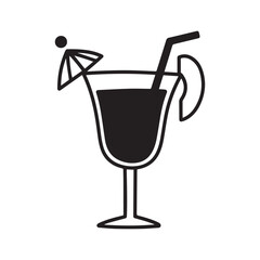 Cocktail drink clipart cartoon style vector illustration Silhouette white background.