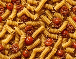 Pasta pattern with spaghetti, fusilli, and tomato sauce