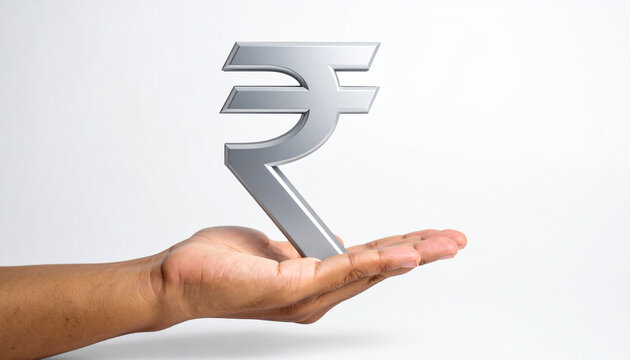 Indian Women holding Indian rupee money symbol in her hand