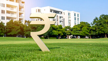 Fototapeta premium Indian rupee symbol; in ultra luxury residential park