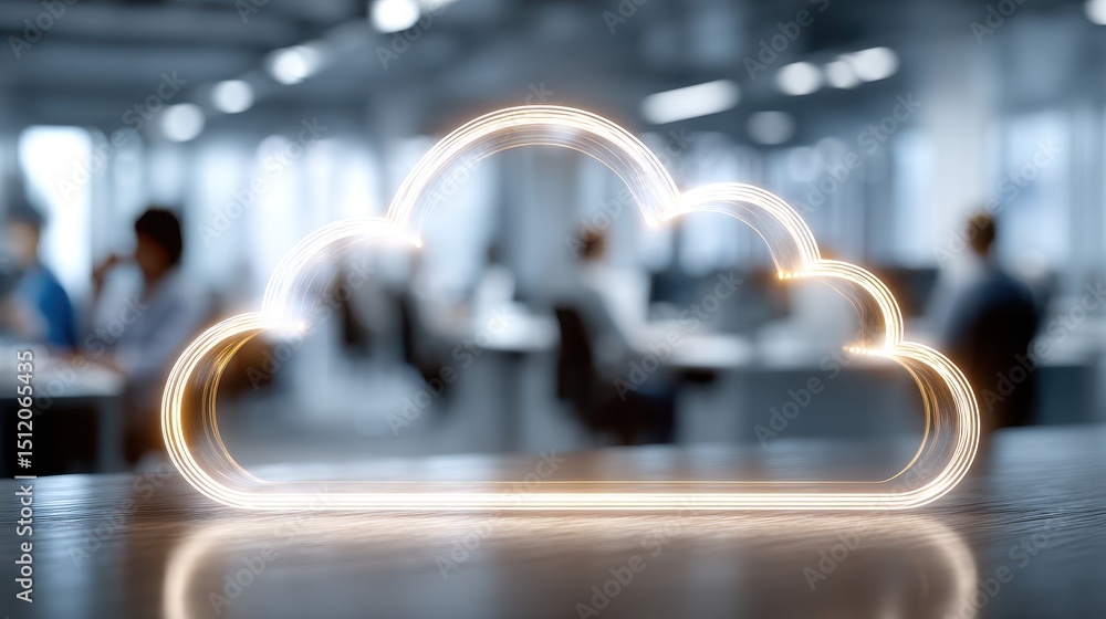 Poster office employees using cloud storage interface for data management and collaboration in modern works