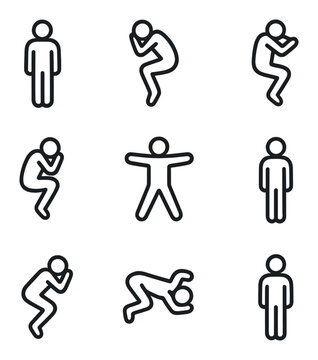 Sleep Position Icons. Outline icon set of sleep positions: back sleeper silhouette, side sleeper outline, stomach sleeper pose,