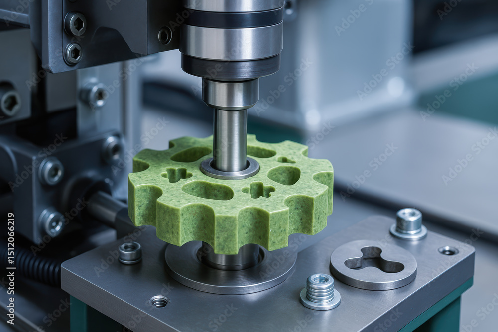Poster sustainable engineering work is demonstrated by precise machining of green gear component using adva