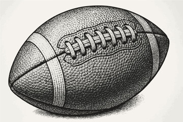  Detailed black and white illustration of a textured american football
