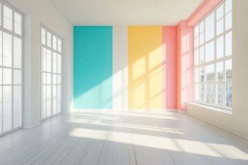 Empty apartment room with fresh painted wall