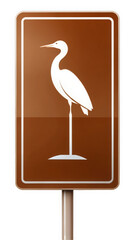 Fototapeta premium A striking brown sign featuring a white silhouette of a heron. The design emphasizes the elegance of the bird, perfect for nature lovers and wildlife enthusiasts.
