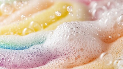 Fototapeta premium Close-up view of colorful soapy bubbles and foam.