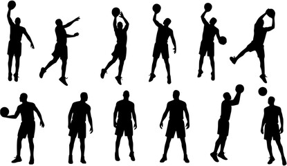 Obraz premium basketball player silhouette preparing to score in a hoop, perfect for depicting sports action, competition, or basketball-themed illustrations 