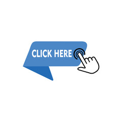 Hand clicking icon on click here button for website and user interface design. 