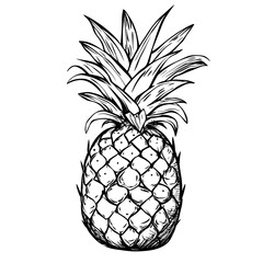 Obraz premium Simple sketch of a whole pineapple with leaves in vintage line art style