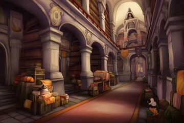 Fototapeta premium Grand library filled with books and arches