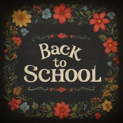 Fototapeta premium Colorful chalkboard floral design with back to school message in hand lettering
