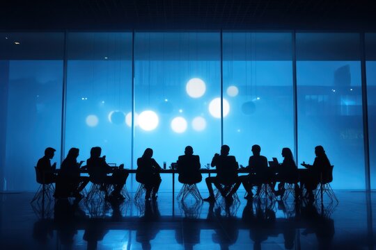 Business Team Brainstorming in Silhouette Meeting Room
