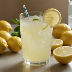 lemonade with lemon and mint in white background design 