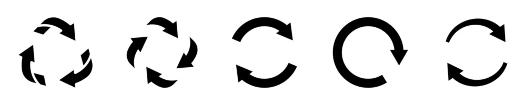 Conjunto de iconos de flechas circulares. Ciclo continuo, proceso rotativo, flujo repetitivo, rotaci&oacute;n constante, sistema en movimiento. Reciclar, recargar, actualizar. Ilustraci&oacute;n vectorial
