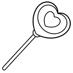 Modern Line Art Heart Lollipop with Decorative Patterns