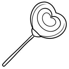 Modern Line Art Heart Lollipop with Decorative Patterns