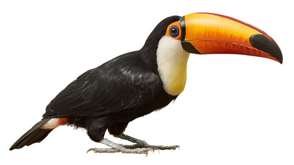 A full view of a toucan isolated on transparent background, real photo, stock photography, high resolution