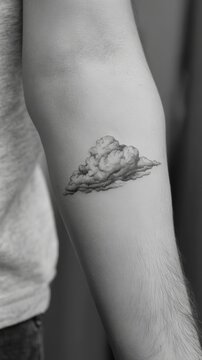 Minimalist cloud tattoo on male's forearm in black and white