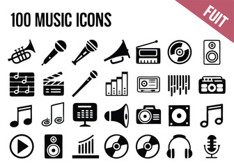 Bold Music Icon Set – Instruments, Audio Equipment, Sound & Playback Symbols