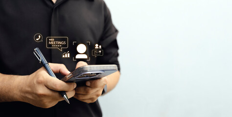 Businessman Using Smartphone for Online Meetings and Digital Communication