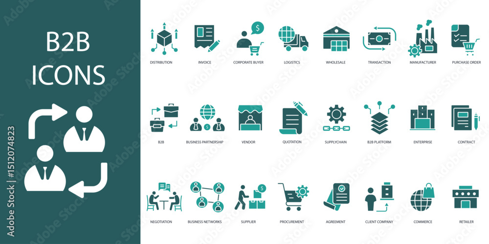Poster b2b icon set.vector.editable stroke.linear style sign for use web design,logo.symbol illustration.