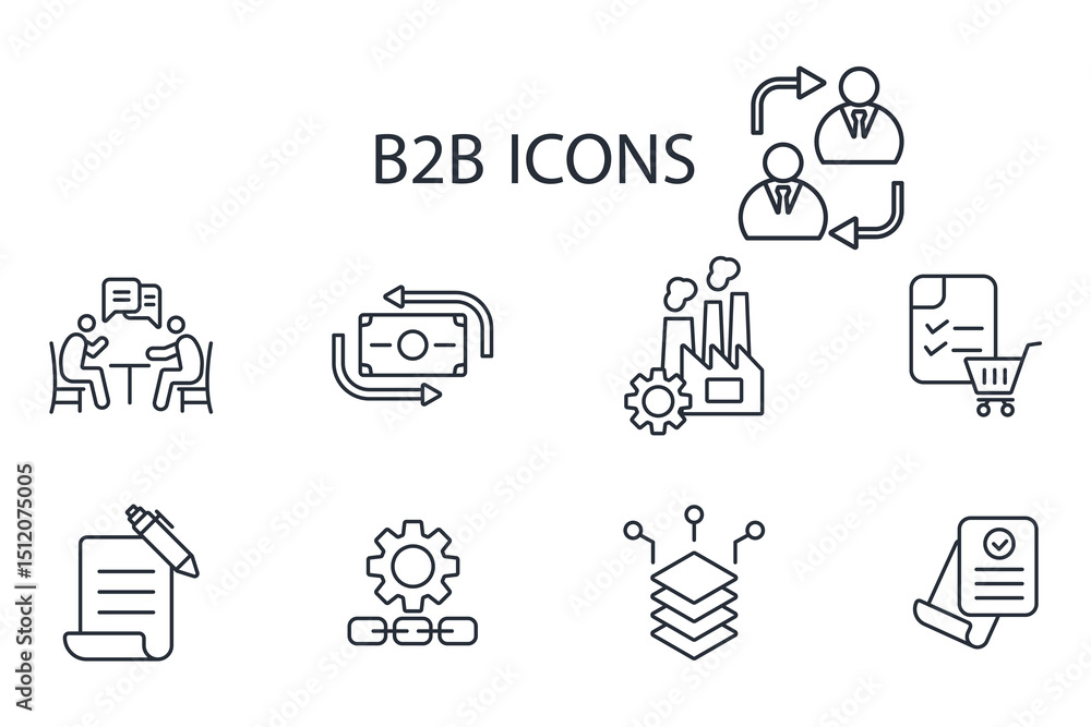 Poster b2b icon set.vector.editable stroke.linear style sign for use web design,logo.symbol illustration.
