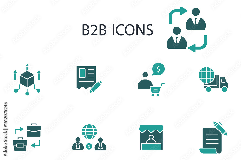 Poster b2b icon set.vector.editable stroke.linear style sign for use web design,logo.symbol illustration.