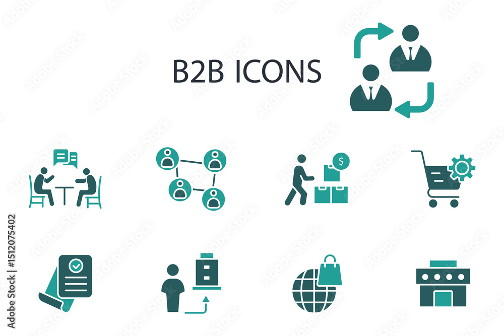 Poster b2b icon set.vector.editable stroke.linear style sign for use web design,logo.symbol illustration.