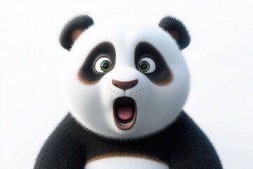 A Surprised Cartoon Panda Character with Big Eyes and Expressive Features, Displaying a Shocked Expression Against a Plain Background